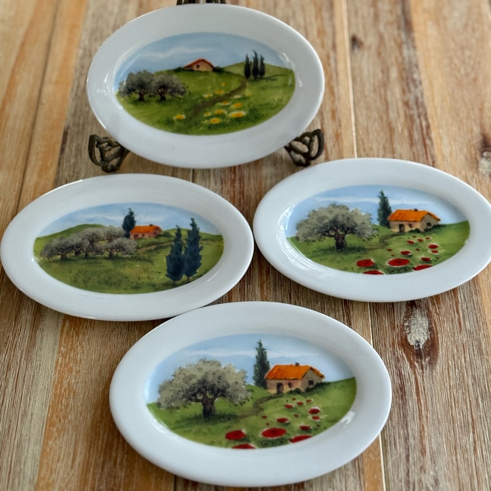 Vintage Hand-Painted Tid Bit Plates Set of Four, Decorative
